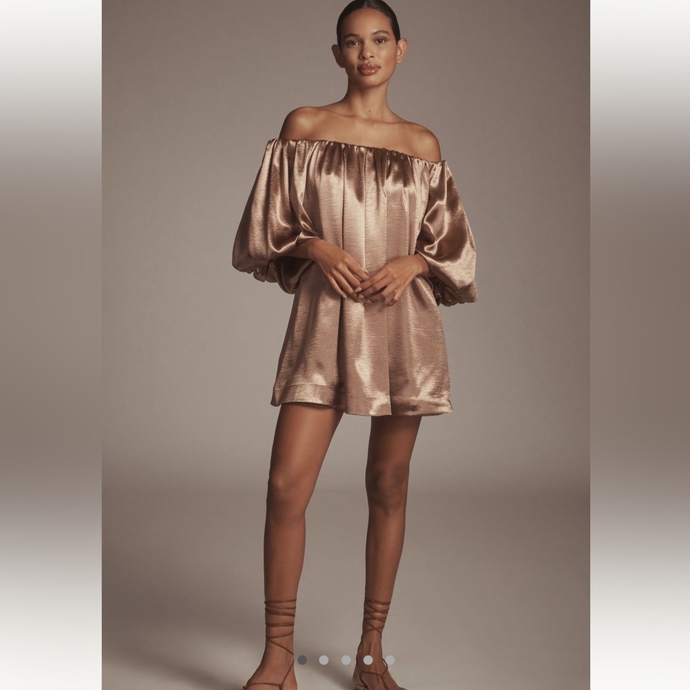 Anthropologie Mare Mare Off The Shoulder Puff Sleeve Shine Mini dress